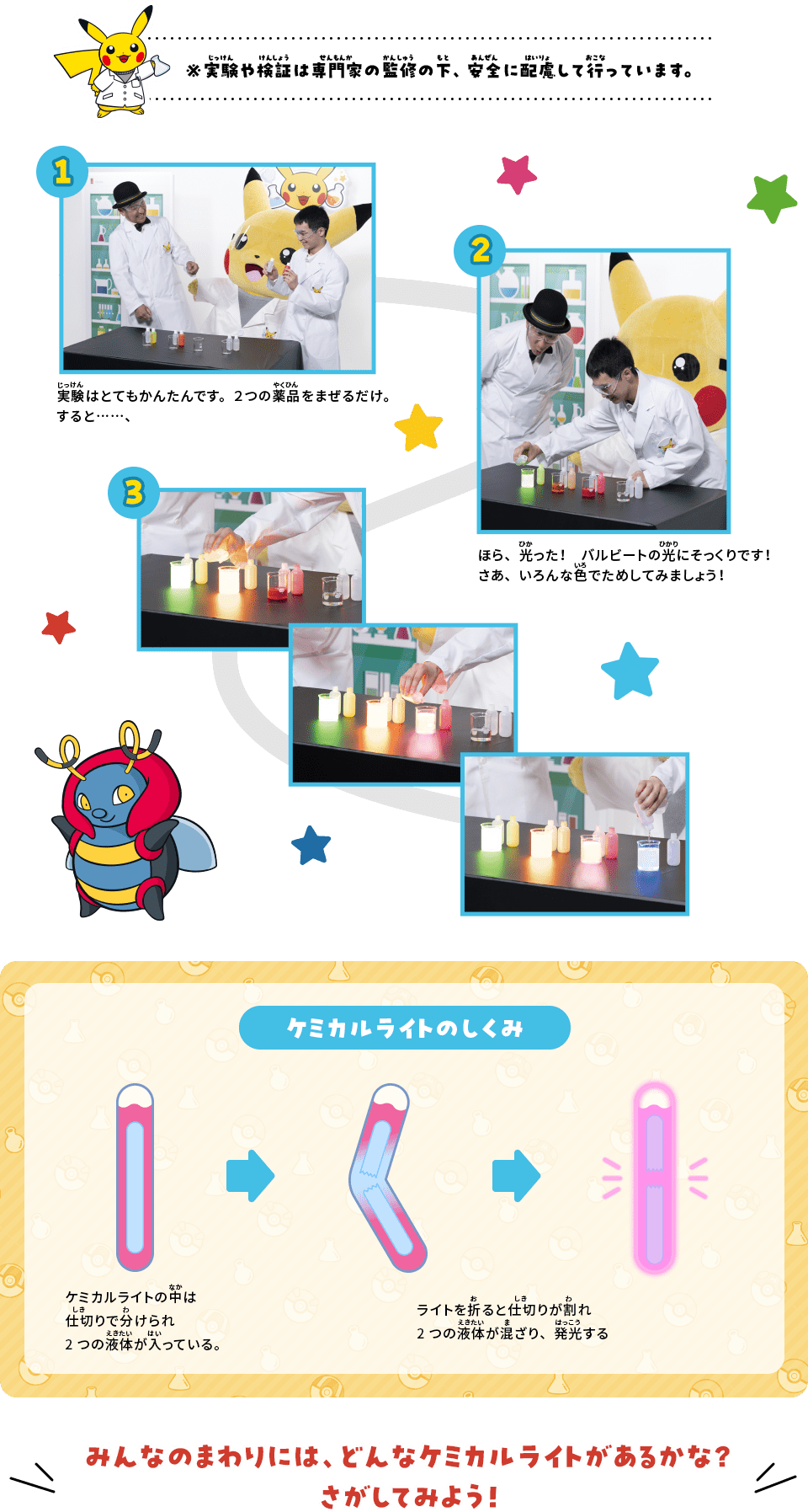 みんなのまわりには、どんなケミカルライトがあるかな？さがしてみよう！